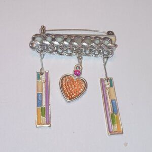 unique Handmade Heart Pin Valentine's gift silver & colorful